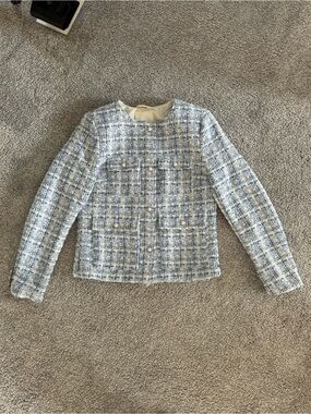 H&M Cream & Blue Tweed Cropped Jacket